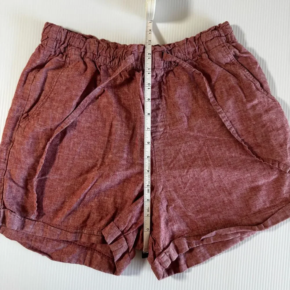 Linen Cotton Shorts Women's Medium Red Chambray Euro Summer Coastal Resort Vacay - Picture 6 of 9